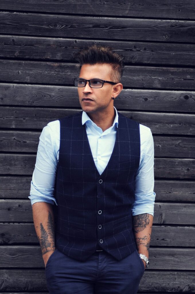 men, model, portrait, tattooed man, suit, vest, fashion, style, stylish man, men's fashion, glasses, eyeglasses, male model, modeling, pose, posing, male portrait, men, vest, vest, vest, vest, vest, men's fashion
